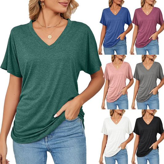 💕Mother's Day Promotion- UP TO 50% OFF🌷V-Neck Solid Color Loose Ladies Tops