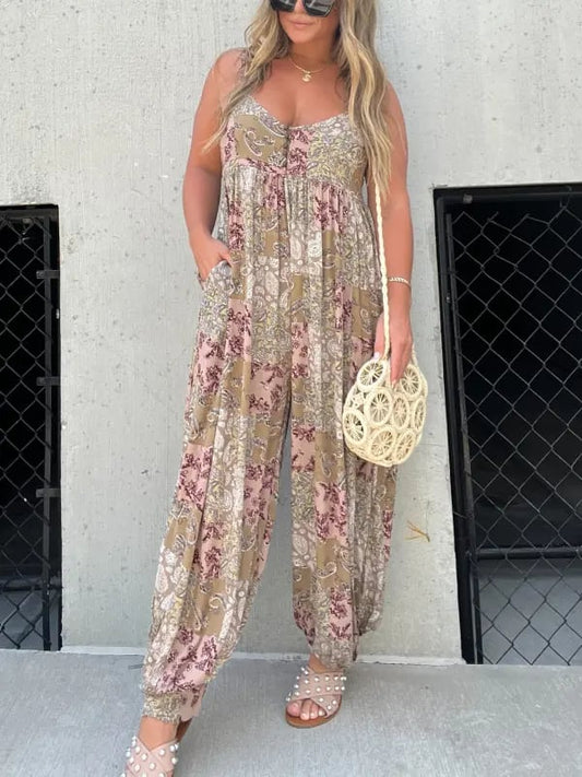 🔥Summer HOT SALE(UP TO 50% OFF)🔥Cooper Patchwork Print Loose Jumpsuit